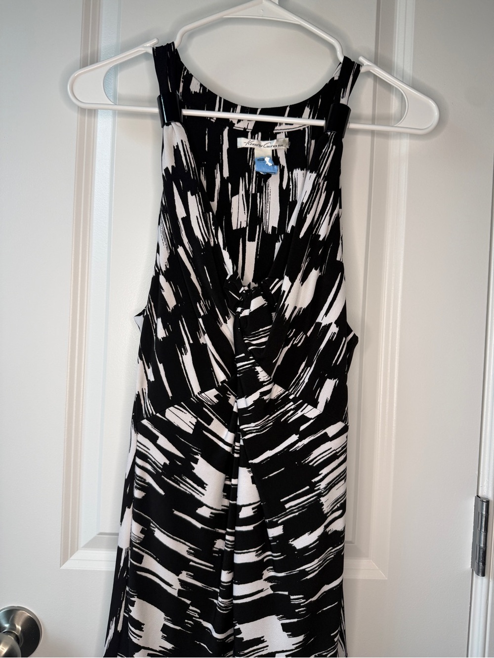 Kenneth Cole New York Black & White Abstract Twist-Front Camisole Dress